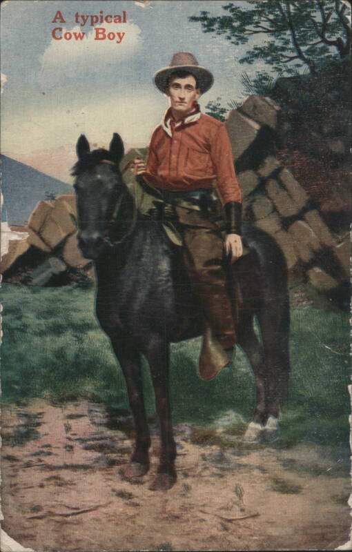 A Typical Cowboy on a Black Horse Cowboy Western