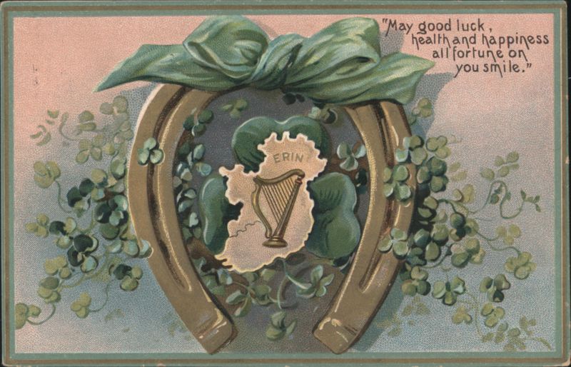 Horseshoe, Shamrock & Map of Ireland with Harp St. Patrick's Day