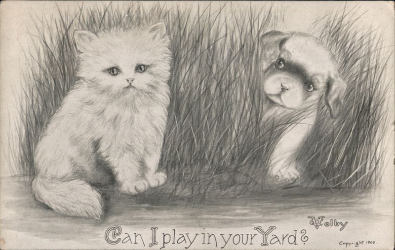 Can I Play in Your Yard? Kitten and Puppy Illustration