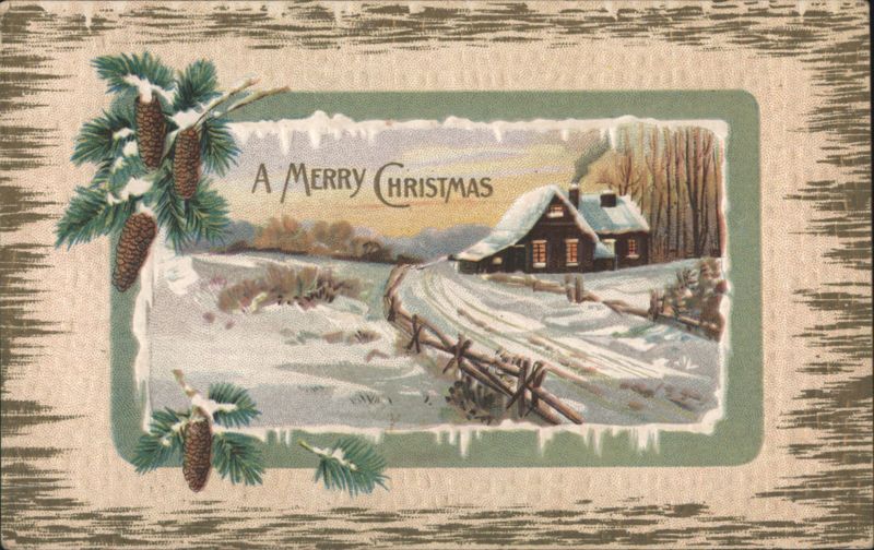 A Merry Christmas Winter Scene with Snow-Covered House