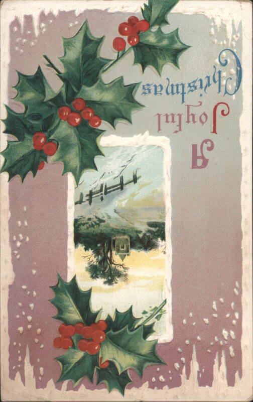 A Joyful Christmas Winter Landscape with Holly and Berries