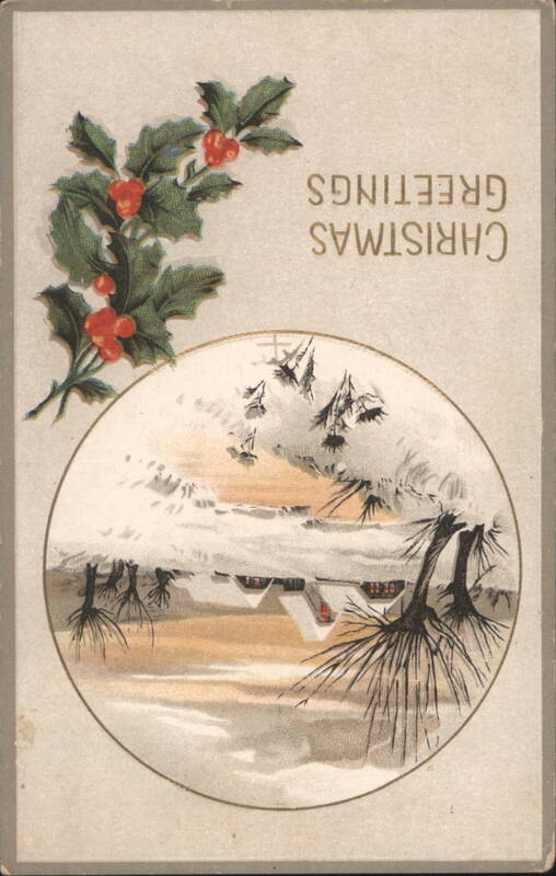 Christmas Greetings Snowy Landscape and Holly Sprig Columbia Connecticut