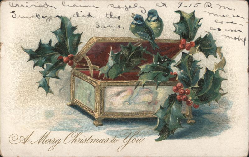 A Merry Christmas to You Holly Box and Blue Birds