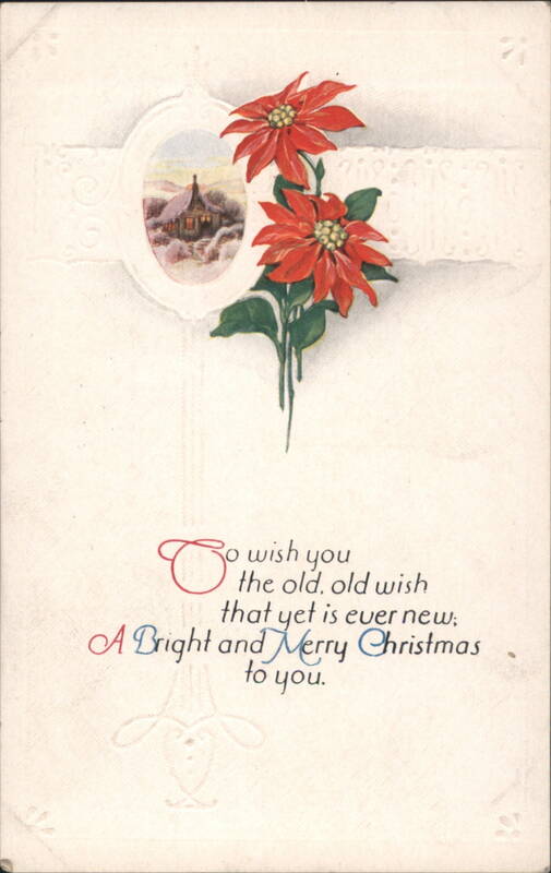 Red Poinsettias and Snowy Cabin Christmas Greeting