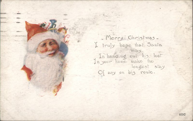 Santa Claus with Sack of Toys and Christmas Poem