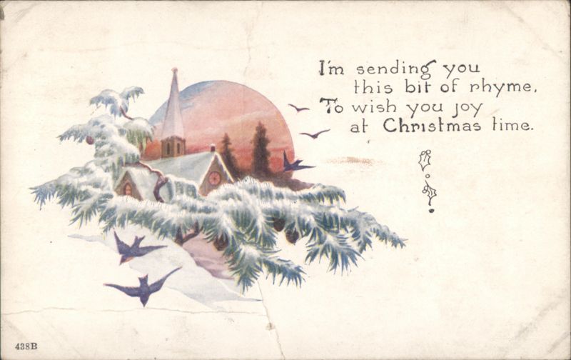 Snowy Church and Pine Branches Christmas Greeting