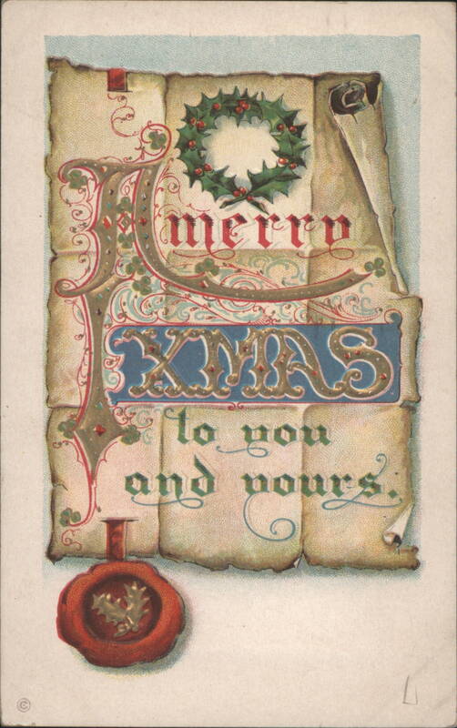Merry Xmas to You and Yours, Holly Wreath and Wax Seal