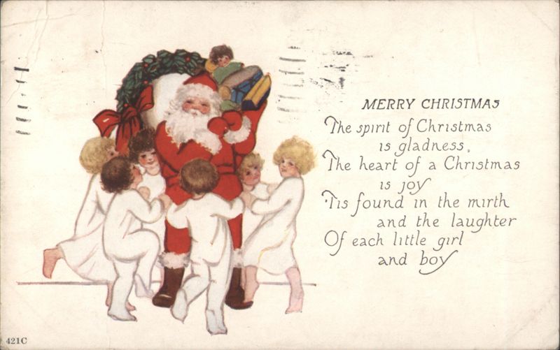 Santa Claus with Children and Festive Christmas Poem