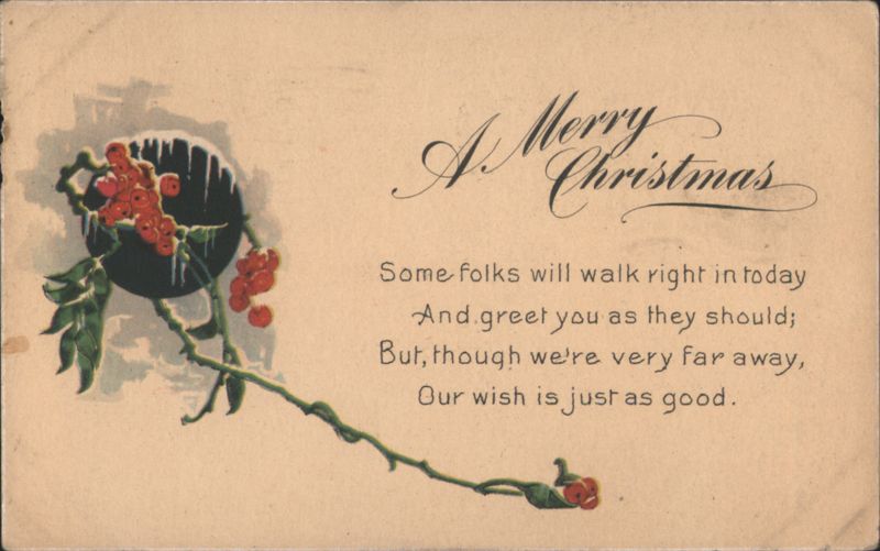 A Merry Christmas Greeting with Berries and Verse