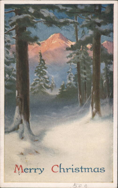 Snowy Forest and Mountain Peak Merry Christmas