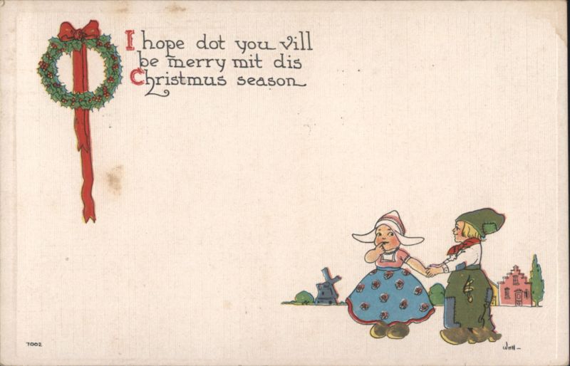 Dutch Children Christmas Greeting with Windmill & Wreath
