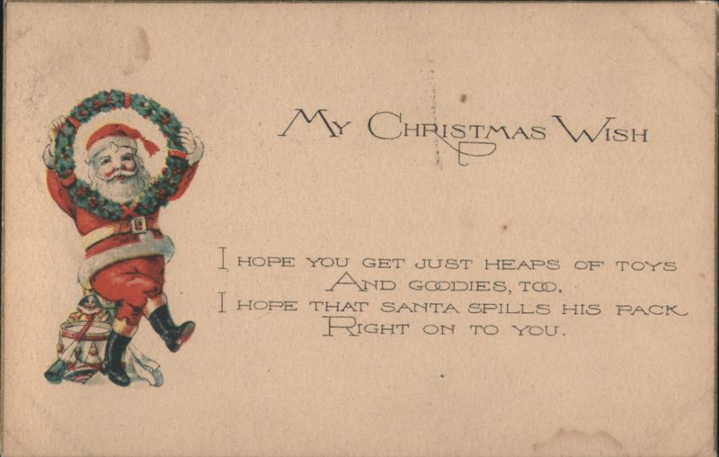 Santa Claus Holding Wreath with Christmas Wish Poem