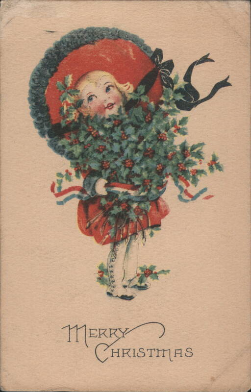 Girl in Red Hat with Large Bundle of Holly Berries