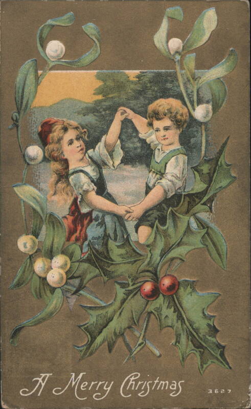 Children Dancing Framed by Mistletoe and Holly