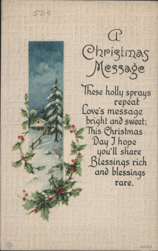 A Christmas Message Snowy Cottage and Holly Wreath