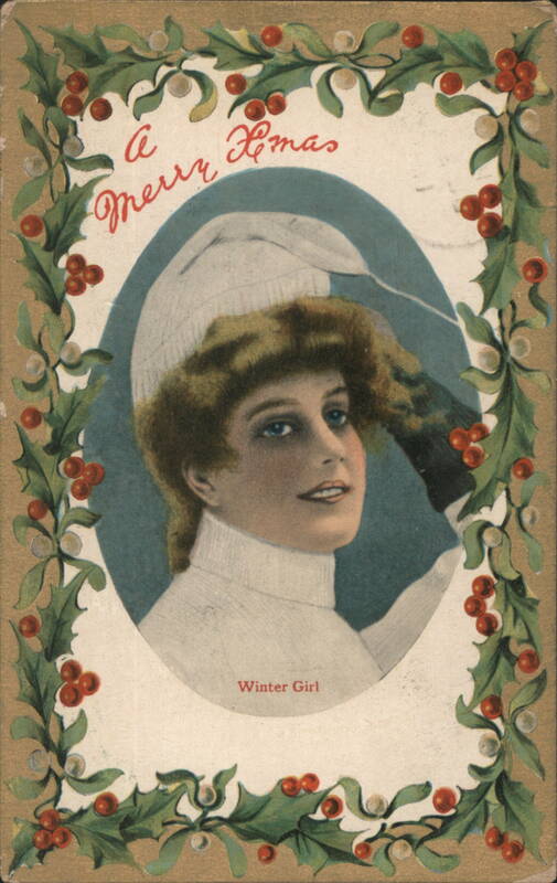 Winter Girl Merry Christmas with Holly Border