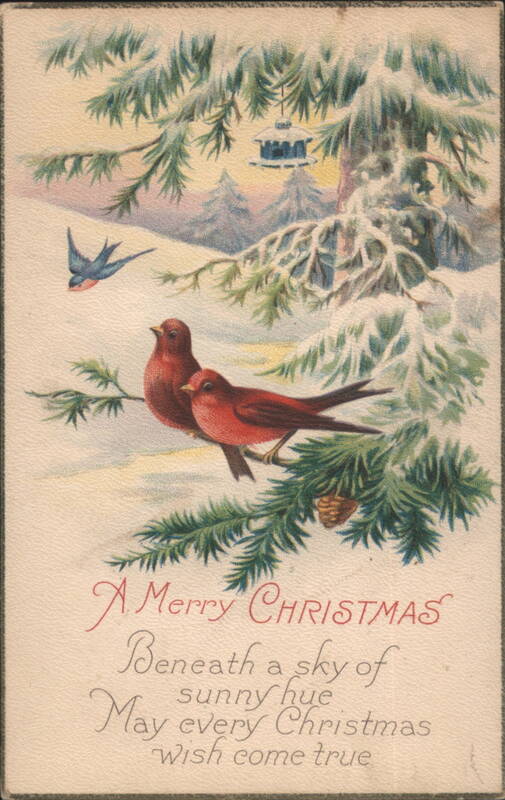Red Birds on Pine Branch Christmas Greeting