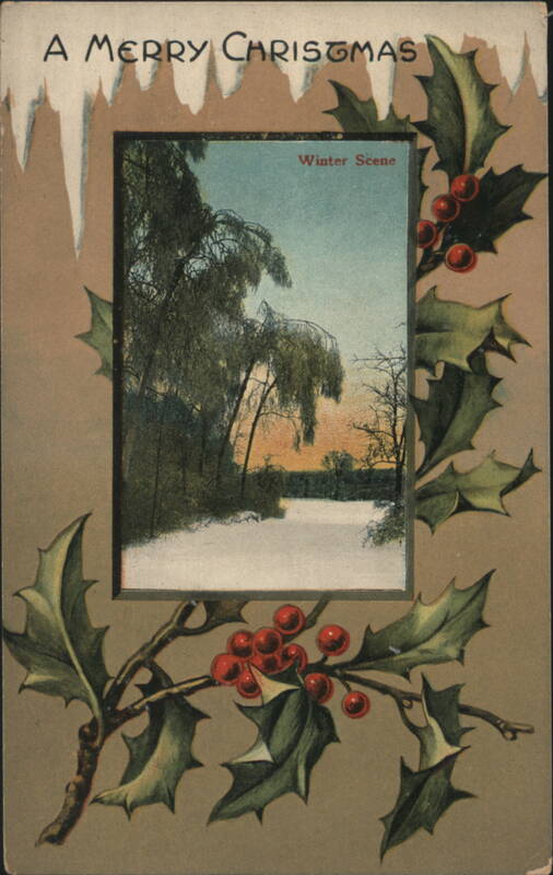 A Merry Christmas Winter Scene with Holly and Berries