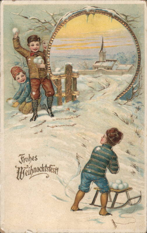 Children Having Snowball Fight, Frohes Weihnachtsfest