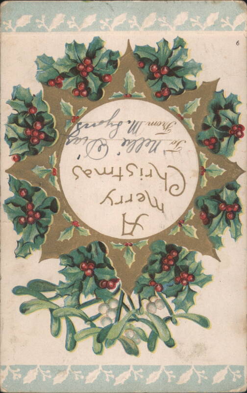 Holly and Mistletoe Wreath Christmas Greeting