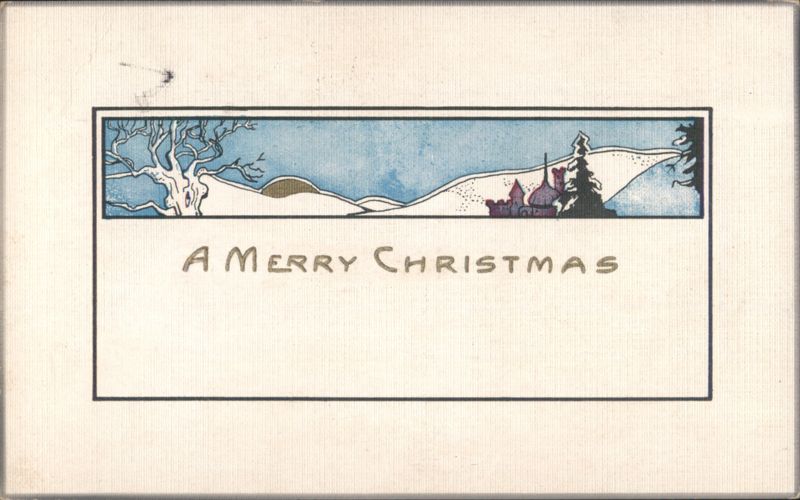 A Merry Christmas Art Nouveau Winter Landscape with Castle