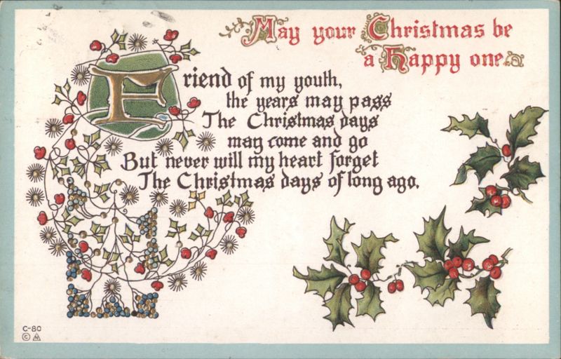 Christmas Greeting Friend of my Youth Poem with Holly