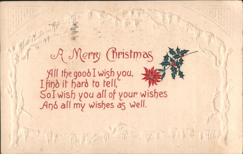 A Merry Christmas Poem with Poinsettia and Holly