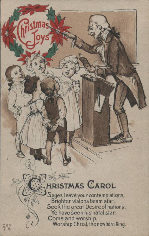 Christmas Carol Singers and Teacher with Poinsettia Wreath