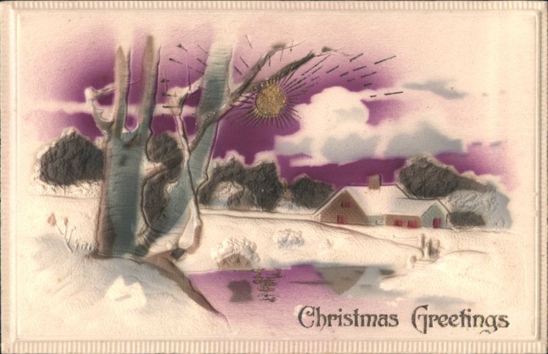 Christmas Greetings Winter Scene with Snow-Covered House