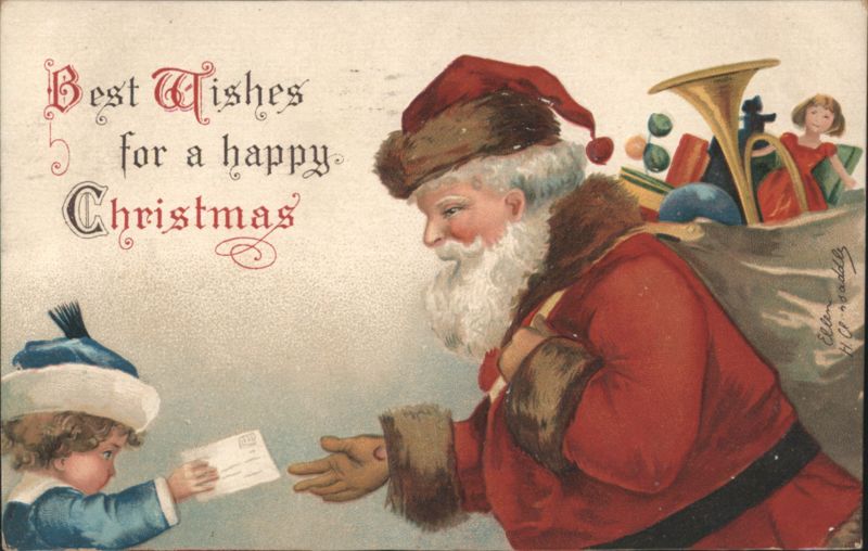 Santa Claus Receiving Letter from Child by Ellen Clapsaddle