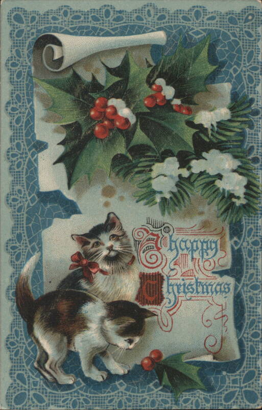 Kittens with Holly and Pine, Happy Christmas With Cats