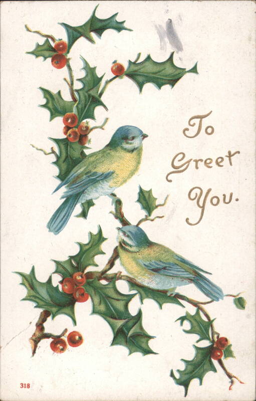 Birds on Holly Branches To Greet You