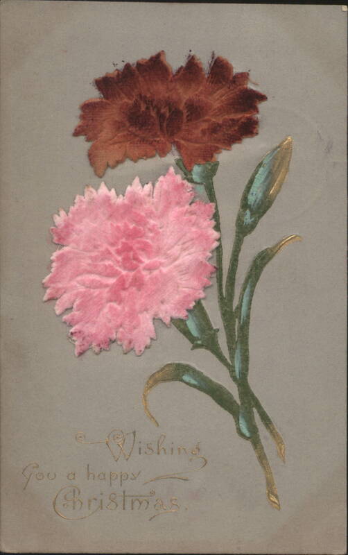 Embossed Pink and Red Carnations Christmas Greeting