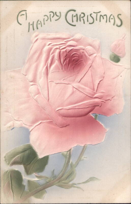 Embossed Pink Rose A Happy Christmas Greeting