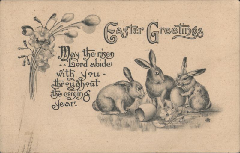 Easter Greetings with Bunnies, Eggs & 1915 PPIE Cancel