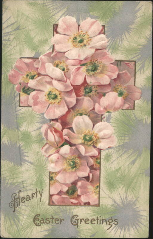 Hearty Easter Greetings, Pink Wild Rose Flower Cross