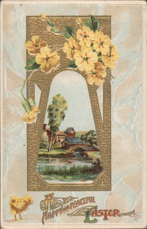 Happy and Peaceful Easter Chick and Scenic Landscape
