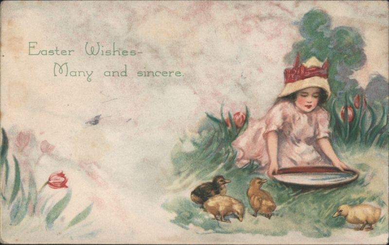 Girl with Ducklings and Easter Wishes With Children