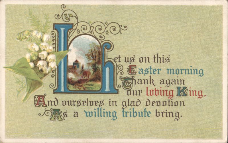 Easter Morning Poem with Lily of the Valley and Church