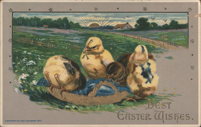 Best Easter Wishes, Three Chicks in Basket by Max Feinberg