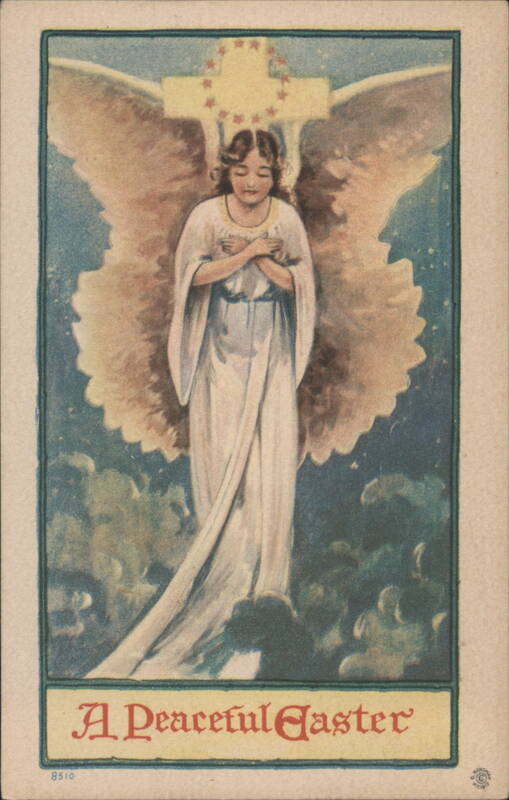 A Peaceful Easter Angel with Cross and Halo of Stars