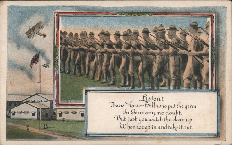 US Army Soldiers Marching, WWI Military Mottoes Series 590