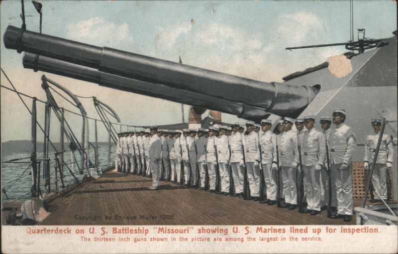 U.S. Marines on Quarterdeck of Battleship Missouri, 1906