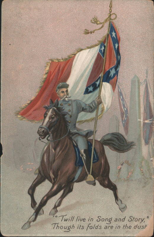 Confederate Soldier on Horse with Third National Flag