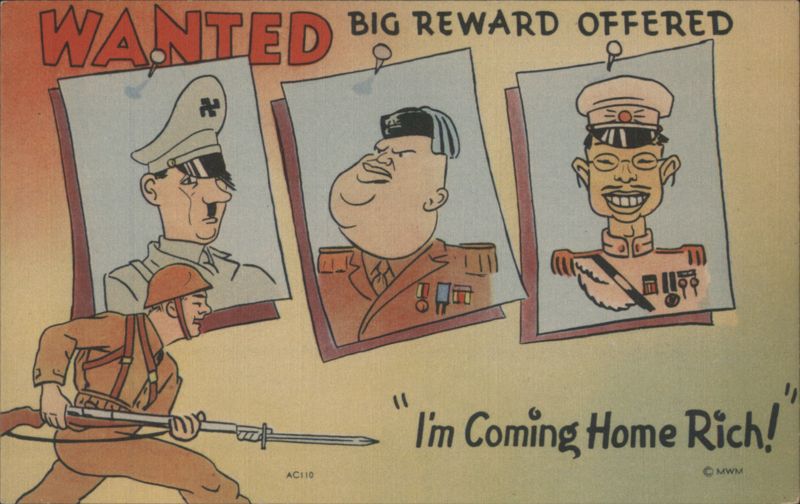 WWII Army Comic - Axis Leaders Wanted Poster Propaganda