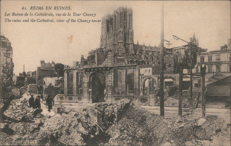 Reims Cathedral and Ruins View from Chanzy Tower France