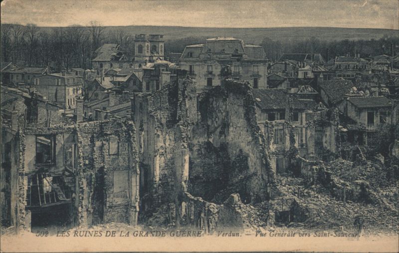 General View towards Saint-Sauveur, Verdun WWI Ruins France
