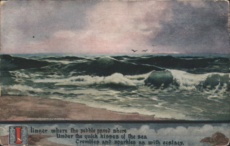 Pebble Paved Shore Poem and Ocean Waves Illustration