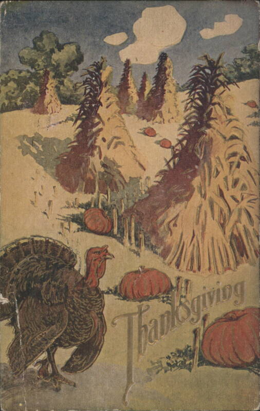 Thanksgiving Turkey with Pumpkins and Corn Shocks Turkeys