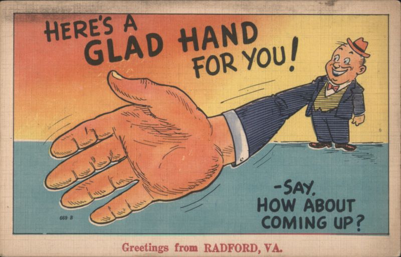 Greetings from Radford, VA - Glad Hand Comic Illustration Virginia